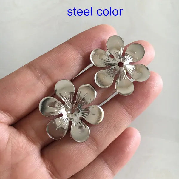 20pcs 28mm Metal Stamping Flowers 6 Petal Brass Bead Caps DIY Crafts Jewelry