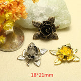 20 pcs 3D Rose Flower Charms Brass Bead Caps DIY Jewelry Findings