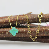 925 Silver Four Leaf Clover Opal Necklace