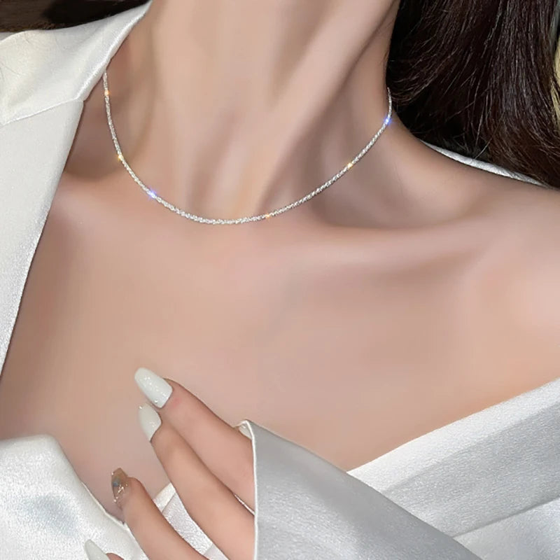 Sparkling Silver Clavicle Chain Choker Necklace for Women