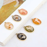 20pcs Oval Round Shell Stone Paved Resin Alloy Charms Earring Pendant