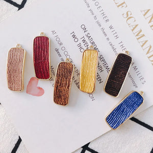 20pcs Colorful Fabric Paved Rectangle Charms Metal Earring Necklace Pendants