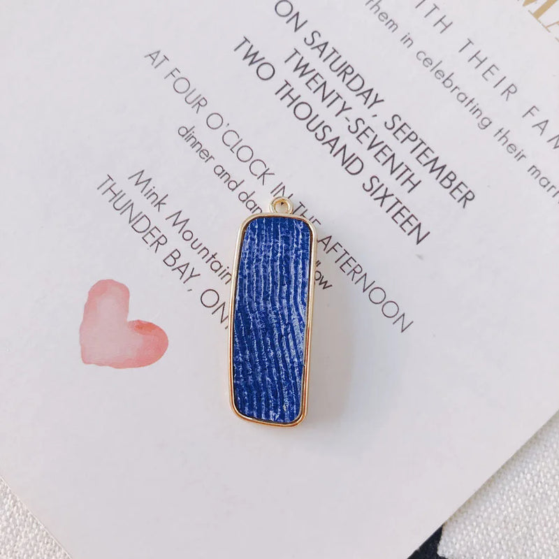 20pcs Colorful Fabric Paved Rectangle Charms Metal Earring Necklace Pendants