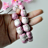 20pcs Ceramic Owl Beads Pink 15x13mm Crafts DIY