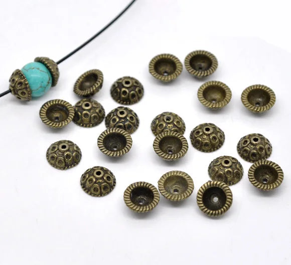 250pcs Antique Bronze Tone Bead Caps Findings 10mm