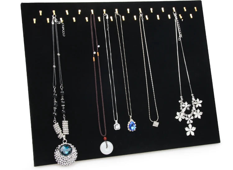28 Hook Velvet Jewelry Display Shelf Necklace Organizer Stand