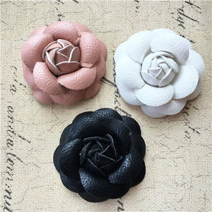 2PCS 6.5CM PU Leather Camellia Flower Button Patch Stcker DIY