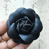 2PCS 6.5CM PU Leather Camellia Flower Button Patch Stcker DIY