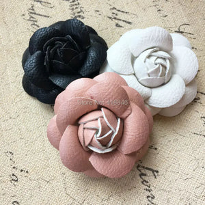 2PCS 6.5CM PU Leather Camellia Flower Button Patch Stcker DIY