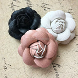 2PCS 6.5CM PU Leather Camellia Flower Button Patch Stcker DIY