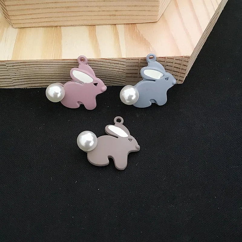 30PCS Enamel Alloy Animal Rabbit Charm Pendants 22*25MM for Jewelry Making