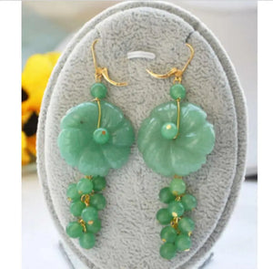 Green Carved Flower Bead Earring