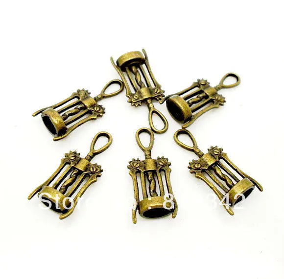 30pcs Antique Bronze wine corkscrew Charm Pendants