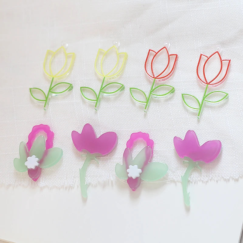 30pcs Colorful Tulip Flower Resin Charms for Jewelry Earring Necklace Bracelet