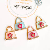 30pcs Enamel Alloy Floral Handbag Pendant 19*21mm