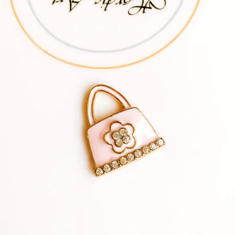 30pcs Enamel Alloy Floral Handbag Pendant 19*21mm