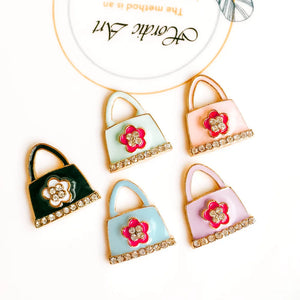 30pcs Enamel Alloy Floral Handbag Pendant 19*21mm