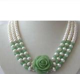 3-Row 8mm Round Freshwater Pearl Coral Jade Agate Turquoise Necklace