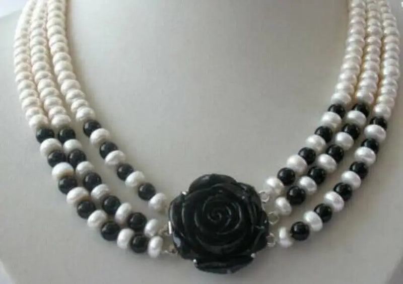 3-Row 8mm Round Freshwater Pearl Coral Jade Agate Turquoise Necklace