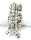 Rose Flower Glass Beads Bracelet with Charms - Women Bracelet