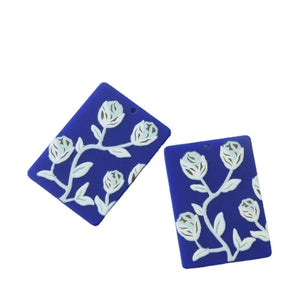 40pcs Rose Flower Resin Necklace Pendant Rectangle Earring Charms
