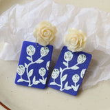 40pcs Rose Flower Resin Necklace Pendant Rectangle Earring Charms