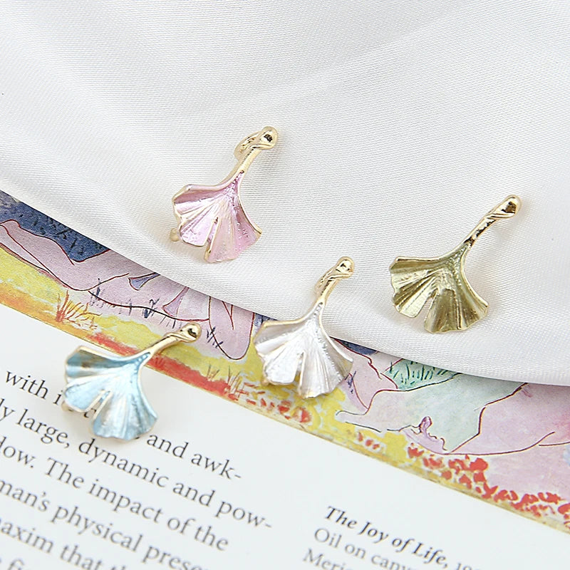 40pcs/Lot Glitter Enamel Alloy Ginkgo Leaves Charms DIY Jewelry Pendants