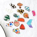 40pcs Colorful Animal Cat Resin Charms Fruit Pendants DIY