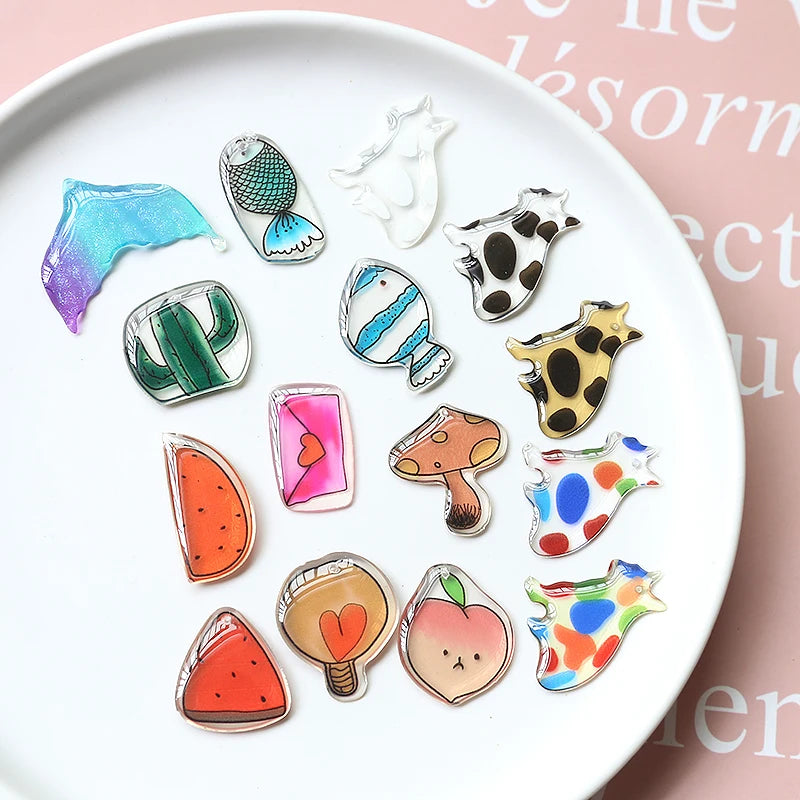 40pcs Colorful Animal Cat Resin Charms Fruit Pendants DIY
