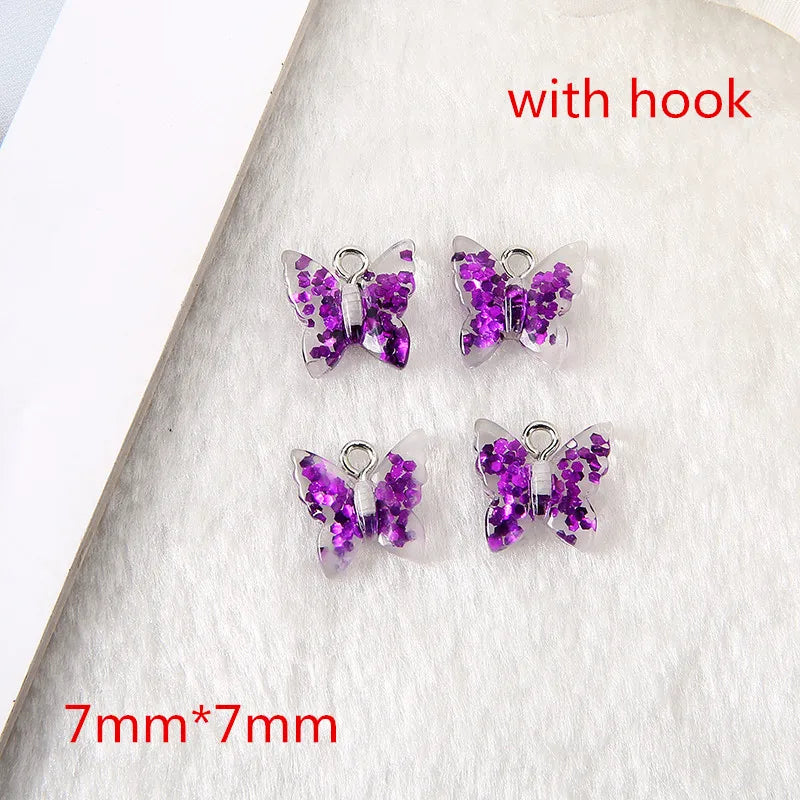40pcs 7mm Purple Glitter Resin Butterfly Flatback DIY Making Accessories