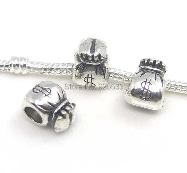 Antique Silver Plated Purse Big Hole Beads for European Bracelet DIY