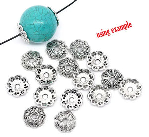 500pcs Antique Silver Flower Bead End Caps 12x2.5mm Jewelry Findings