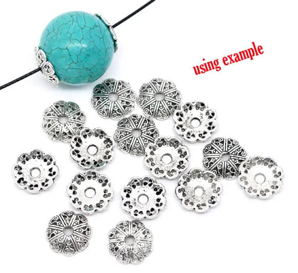 500pcs Antique Silver Flower Bead End Caps 12x2.5mm Jewelry Findings