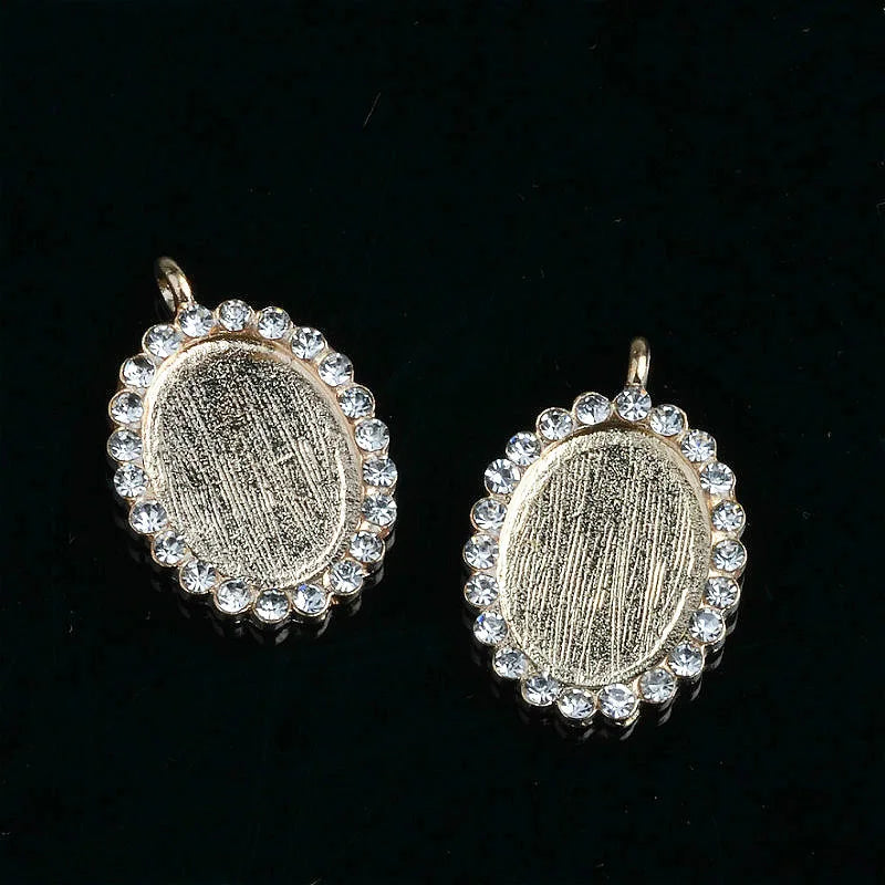 50pcs Oval Set Base Blank Necklace Pendants Crystal Rhinestone Metal Pendants
