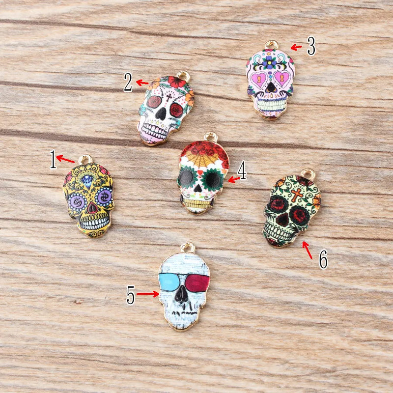 50pcs Floral Cross Skull Head Pendant Charms for DIY Jewelry Making