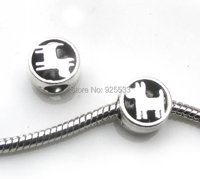 50pcs Antique Silver Dog Beads for European Jewelry DIY