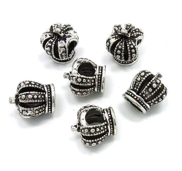 50pcs 11mm Antique Silver Crown Big Hole Alloy Beads European Bracelet DIY