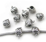 50pcs Antique Silver Alloy Leaf Shape Big Hole Beads European Bracelet DIY