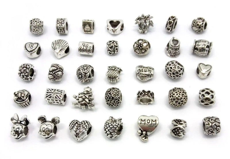 50pcs Antique Silver Plated Big Hole Beads Charms for European Bracelet DIY