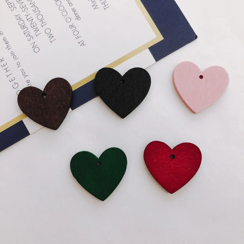50pcs Colorful Wooden Heart Pendant DIY Jewelry Findings Wood Charms 25*22mm
