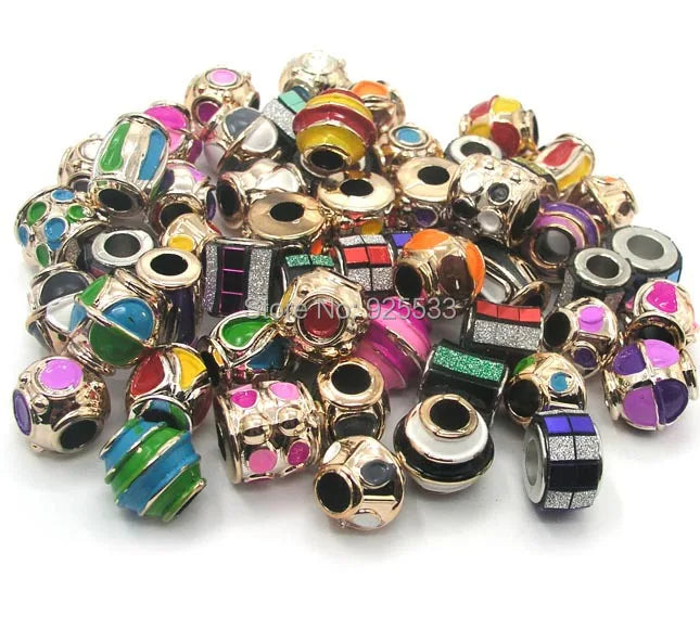 50pcs Colorful Plated Acrylic and Big Hole Beads Charms for Bracelet DIY
