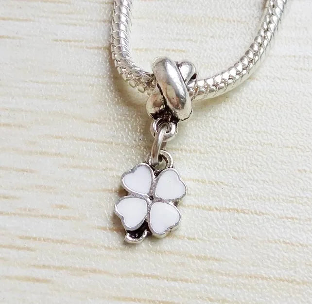 50pcs Silver Plated Clover Charms Pendant Beads for Bracelet DIY