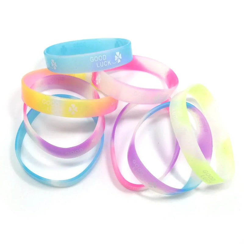 50pcs Good Luck Print Luminous Silicone Bracelets Mix Colors Randomly