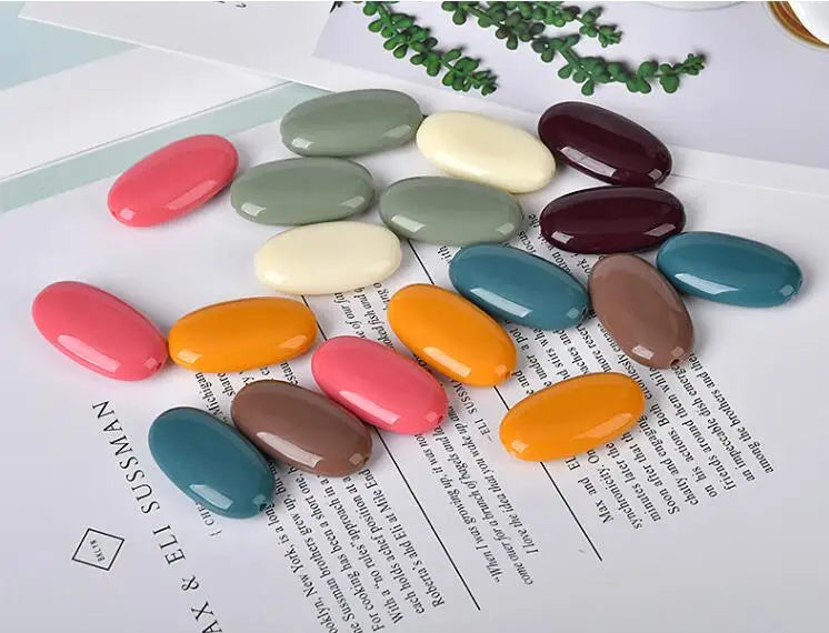 50pcs/Lot Oval Round Acrylic Beads 34*19MM Solid Colors Earring Jewelry DIY