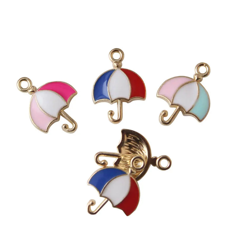 50pcs Mix Colors Striped Umbrella Alloy Charms Enamel Charm