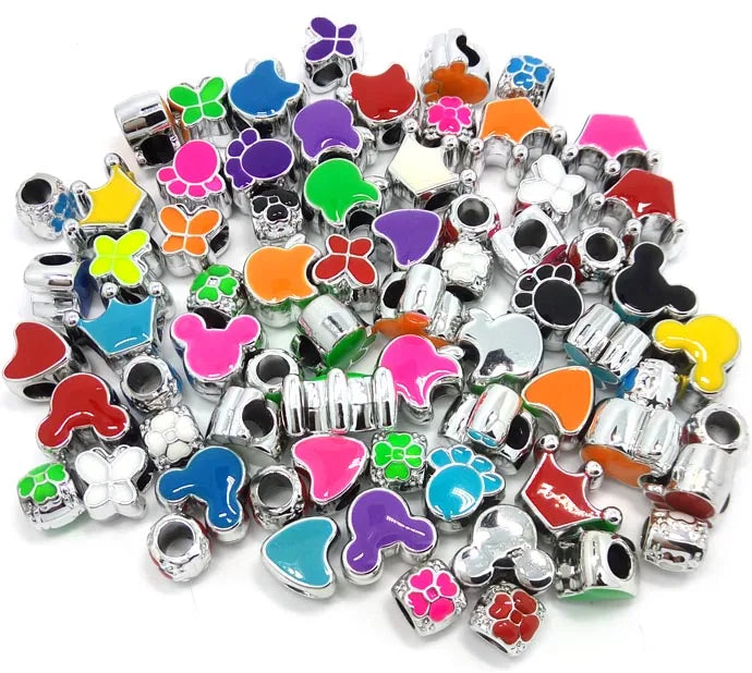 50pcs European Bracelet Charms & Hair Ornaments DIY Acrylic Big Hole Beads Set