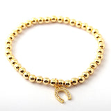 Copper Beads Horse Hoof Charm Bracelet with CZ, 5mm Round, Bangles