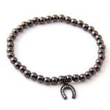 Copper Beads Horse Hoof Charm Bracelet with CZ, 5mm Round, Bangles