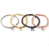 Copper Beads Horse Hoof Charm Bracelet with CZ, 5mm Round, Bangles