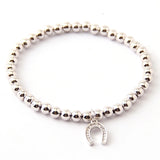 Copper Beads Horse Hoof Charm Bracelet with CZ, 5mm Round, Bangles